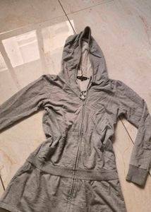 Gray Zip-Up Hoodie Dress