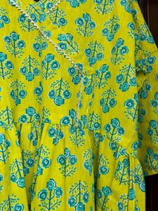 Yellow &amp; Blue Floral Angrakha Kurti