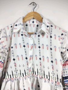 White Printed Western Top (Women's)