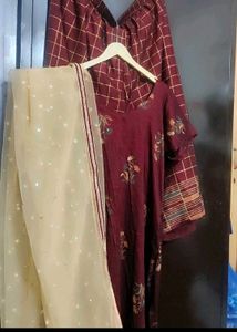 Burdundy Plazo Suit With Dupatta For 42 Bust