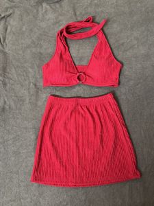 Red 2 Piece Coord Top And Skirt