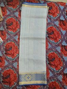 Elegant White &amp; Blue Saree