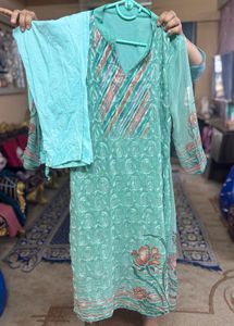 Threadwork Sea Green Kurta Set