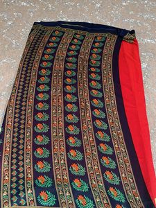 Red &amp; blue print saree with blouse
