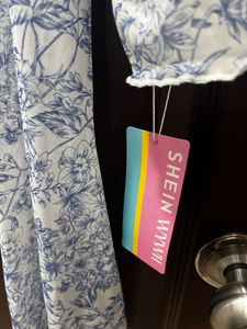 White And Blue Printed Mesh Top