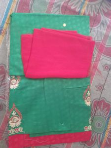 Green &amp; Pink Floral Print Fabric