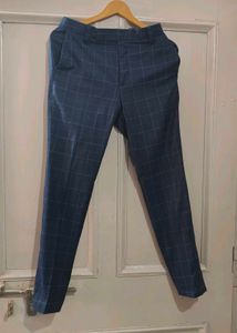 Navy Blue Checked Blazer With Pant