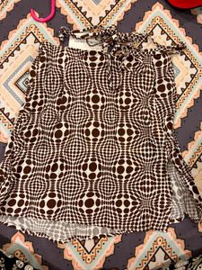 Brown Patterned Mini Skirt