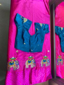 Pink Elephant Embroidered Saree