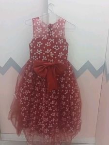 Deep Red Colour Party Gown For 6-9