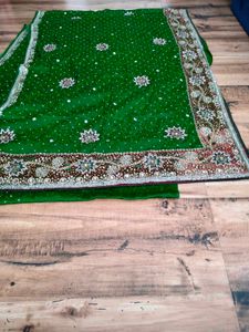 Green heavy party wear  handwork Saree