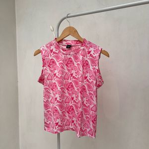Pink Heart Print Top - Y2K Aesthetic