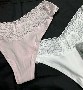 Lace Trim Thong Panties - 3 Pack