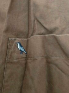 Mandarin Collar Brown Shirt