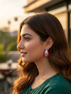 Vibrant Pink Iridescent Teardrop Dangle Earrings