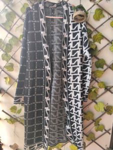 Patterned Black & grey long Cardigan