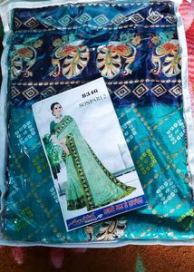 Teal & Navy Blue Saree