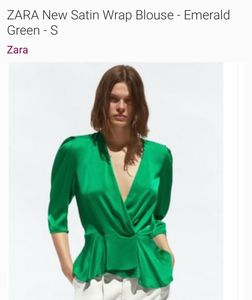 Zara Green Satin Wrap Top