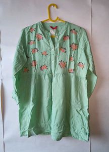 Pinteresty Mint green short kurti flower embroider