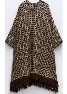 ZARA Limited Edition Houndstooth Fringe Poncho