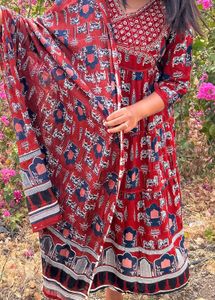 RED COTTON ANARKALI SET