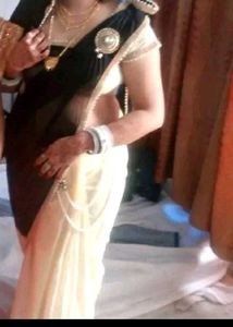 Beutiful White Black Saree With Blouse