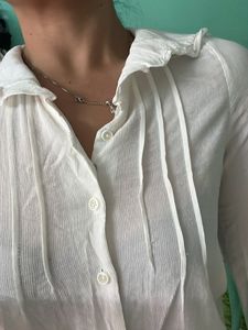 Ruffle Neck White Top