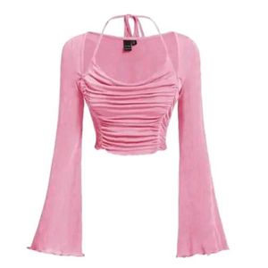 Front runched halter top neck with trumpet sleve