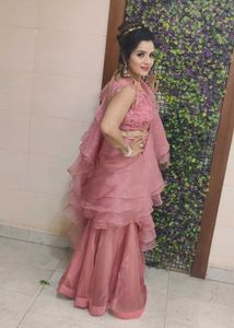Pink Ruffle Drape Saree