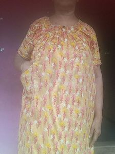 Mustard Colour Nighty For Womens With Pocket
