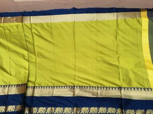Elegant ParrotGreen With BlueBorder CottonSilkSare