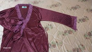 Nighty Lace Satin Full Sleeves 2 PC