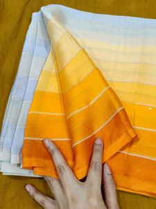 Yellow orange strip pattern saree