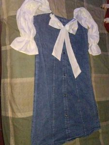 Denim Mini Dress with Bow