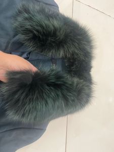 Furry Neck Teal Color Thigh Length Coat