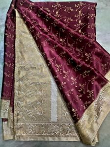 Meroon color Banarasi Gajji satin Wedding Silk sar