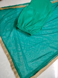 Beautiful Peacock Green Ethnic Dress With Dupatta