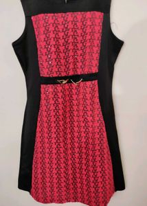 A-line Rose And Black Coloured Party Wear Dress