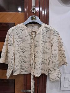 Beige Abstract Print Crop Top