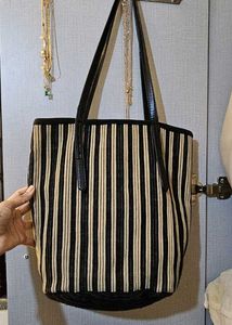 Zara Strip Woven Tote Bag