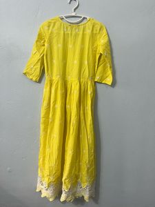 Yellow Embroidered Kurta with Lace Trim