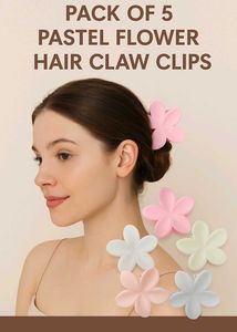 Set of 5 Pastel Flower Design Medium Hair Claw
