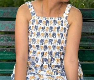 Blue Ekart Print Ethinc Vintage Gown Midi Dress