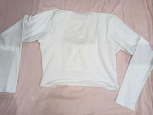 Y2k White Full Sleeve Crop Top