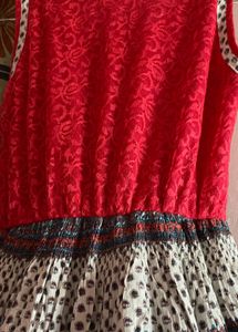 Red &amp; White Print Dress