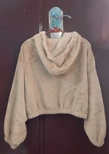 drop shoulder Fuzzy Cropped Hoodie