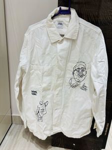 Illustrated White Button-Down Shirt