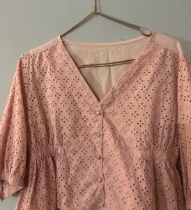 Pink Eyelet Peplum Top