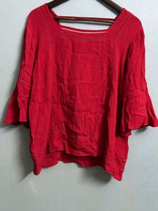 Women’s Red Boho Cotton Top with Flared Sleeves