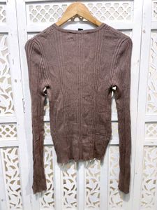 Forever 21 Ribbed V Neck Long Sleeves Top  A